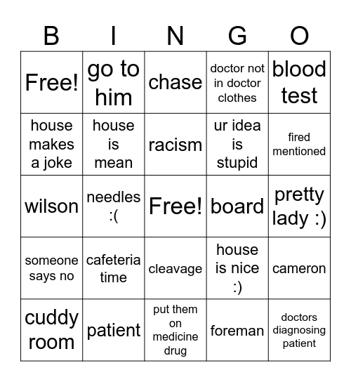 hounse bingo Card