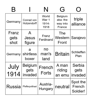 world war 1 Bingo Card