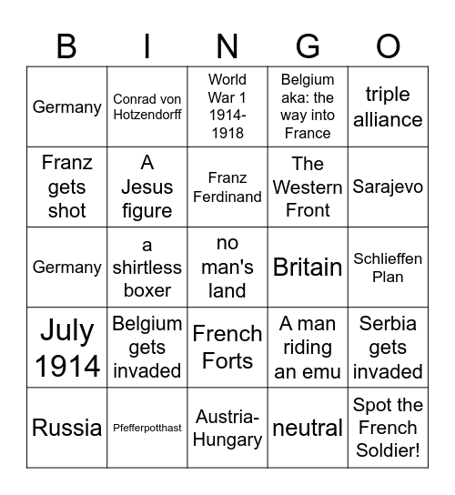 world war 1 Bingo Card
