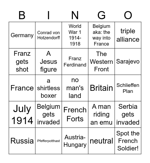 world war 1 Bingo Card