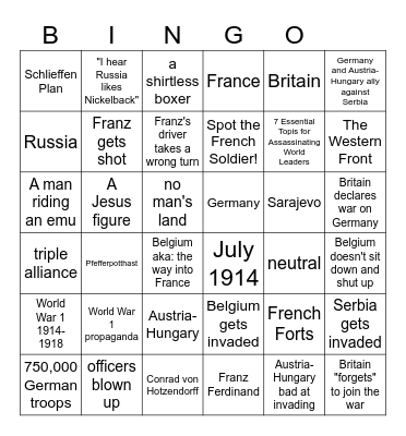 world war 1 Bingo Card
