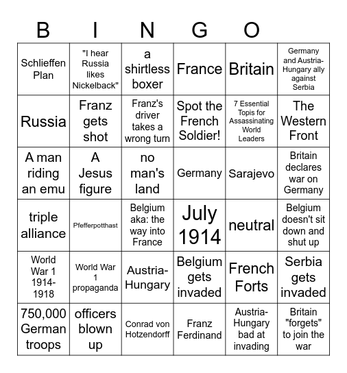 world war 1 Bingo Card