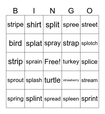 upper bingo Card