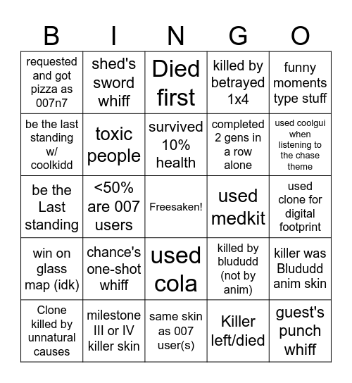 007n7 bingo (Forsaken) Bingo Card