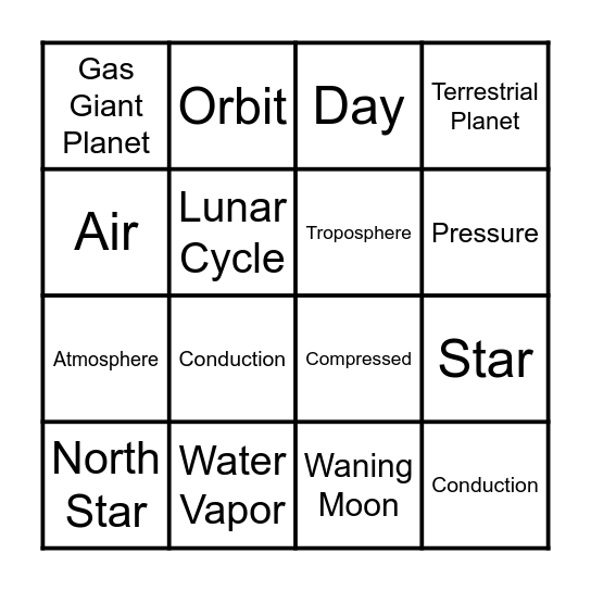 Earth & Sun: Investigations 1-5 Bingo Card