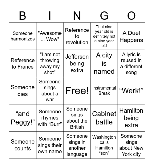 Hamilton Bingo Card