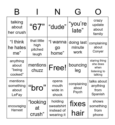 SOPHIA Bingo Card