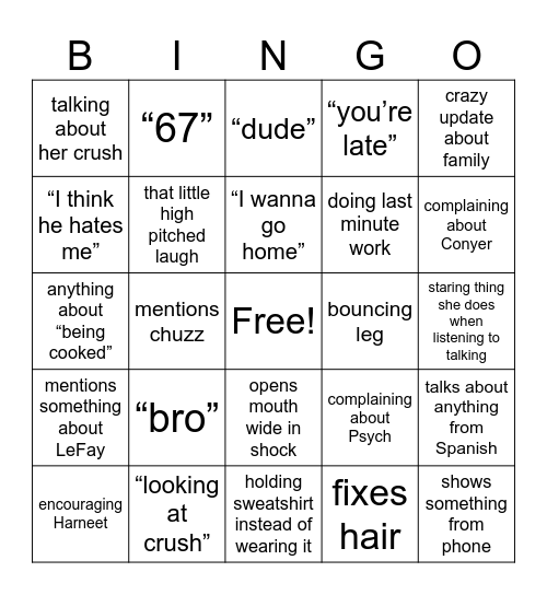 SOPHIA Bingo Card