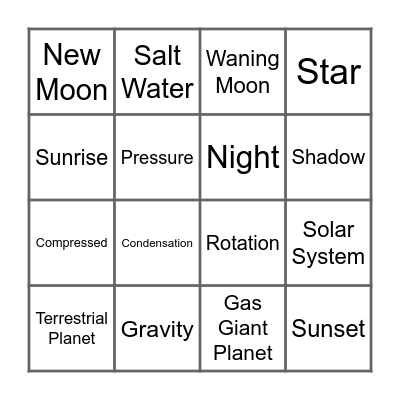 Earth & Sun: Inv. 1-5 Bingo Card