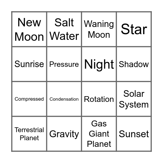 Earth & Sun: Inv. 1-5 Bingo Card