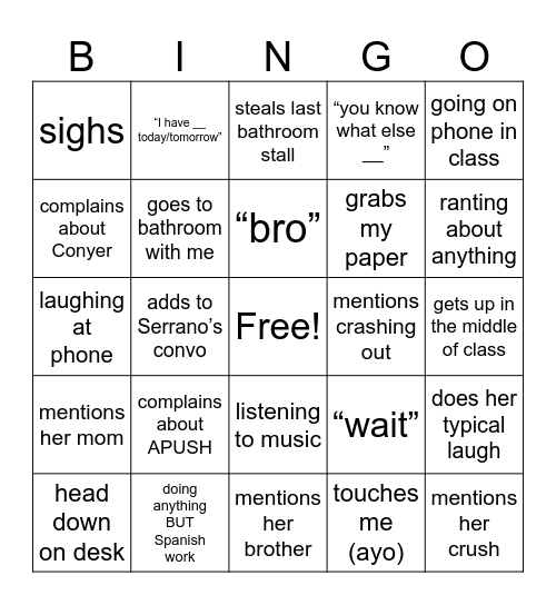 AVA Bingo Card