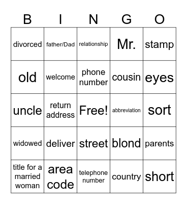 Unit 1: Welcome Bingo Card