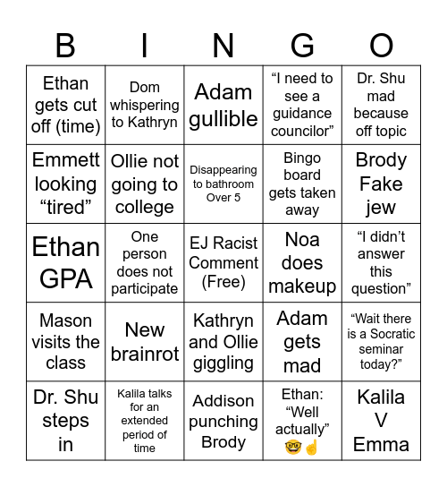 Seminar Bingo Card