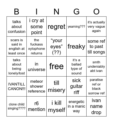 scars bingo Card