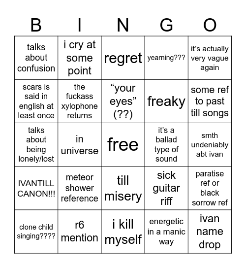 scars bingo Card