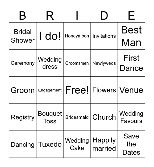 Bridal Shower Bingo Card