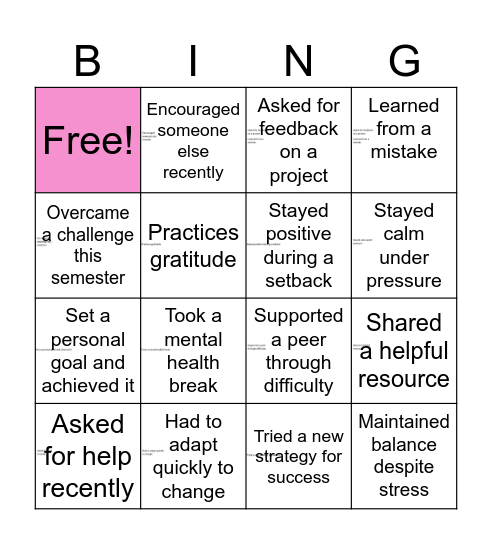 Resilience BINGO Card