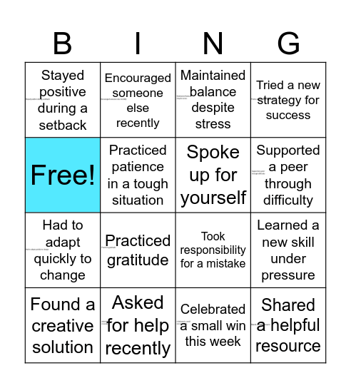 Resilience BINGO Card