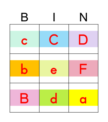 Letters Aa~Ff Bingo Card