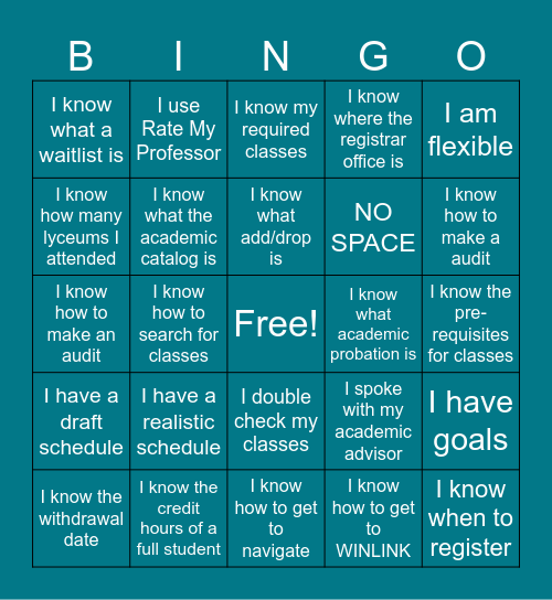 Registration BINGO Card