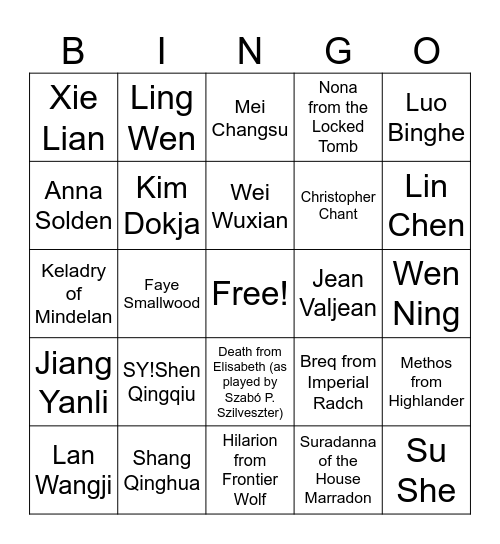 characters that make me insane Bingo Card