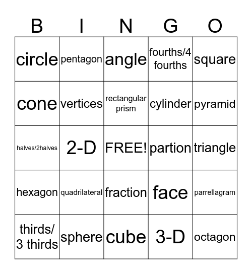 Geometry Bingo Card