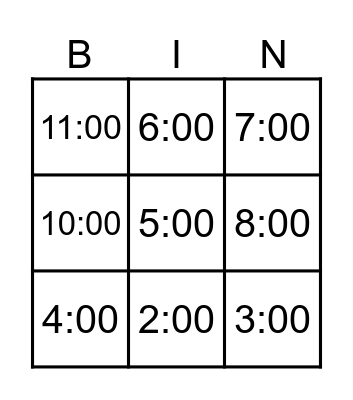 Mr.Wolf TIme Bingo Card