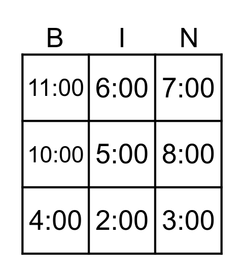 Mr.Wolf TIme Bingo Card