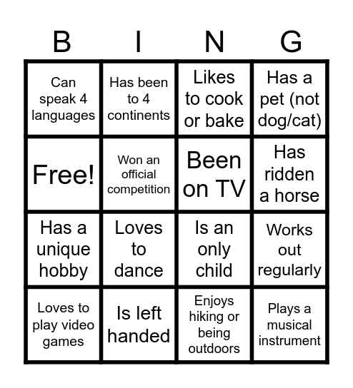 Human Bingo Card