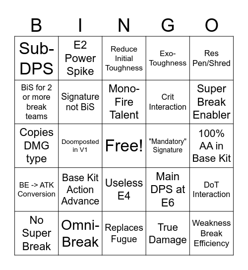 Constance Bingo Card