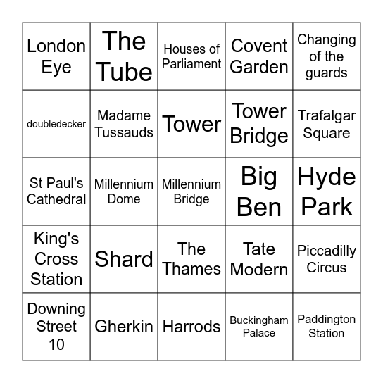 London Bingo Card