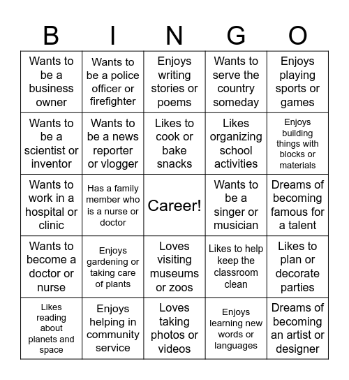 Career Binggo Bingo Card