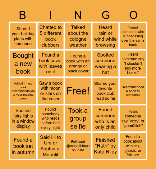 Book Brunch November 2025 Bingo Card