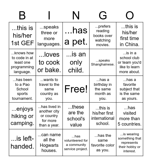 LET'S MINGLE Bingo Card