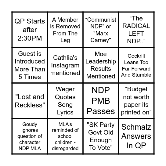 Fall Session Bingo Card
