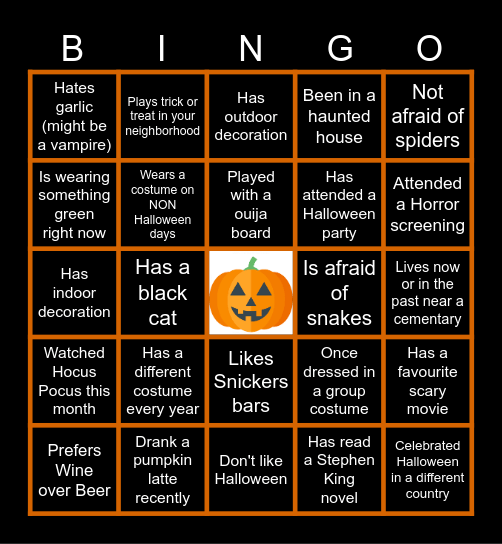 HALLOWEEN BINGO ICE BREAKER Bingo Card