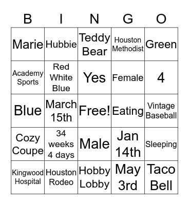 Baby Bingo Card