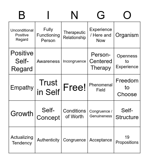 Rogers Humanistic Bingo Card