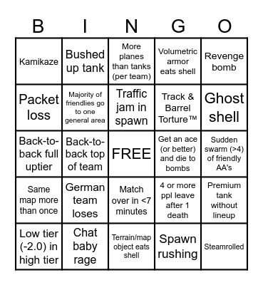 spiteful ill hearted warthunder bingo Card