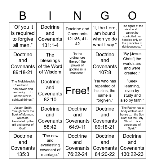 Doctrinal Mastery Bingo Card
