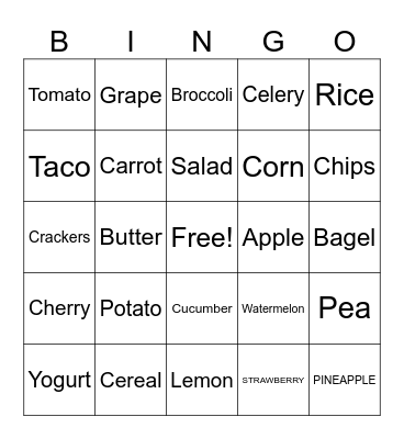 FUN FOOD BINGO Card