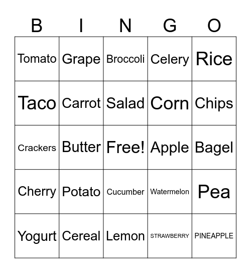 FUN FOOD BINGO Card