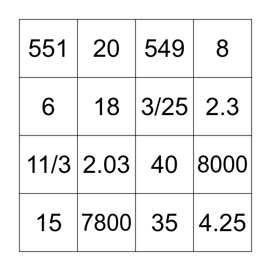 Revision Practice Bingo Card