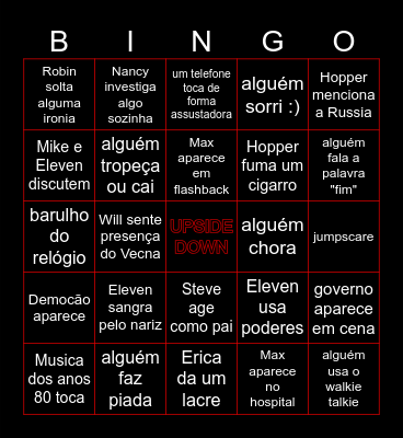 STRANGER THINGS Bingo Card