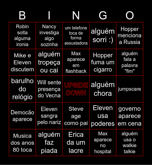 STRANGER THINGS Bingo Card