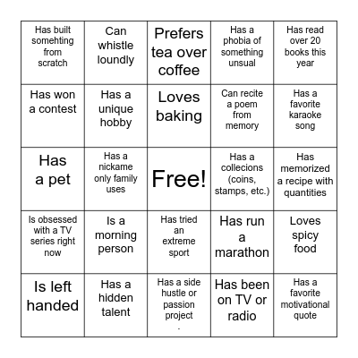 Get to know your colleagues Bingo Card