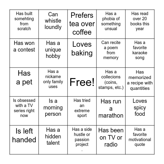 Get to know your colleagues Bingo Card
