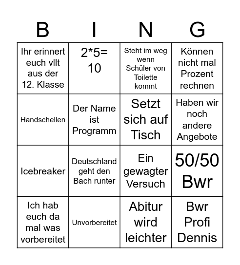 Lehrer Bingo Card