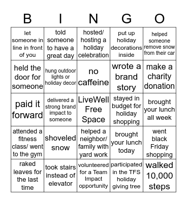 Wellness December  Bingo Card