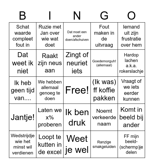Jurian's uitspraken Bingo Card